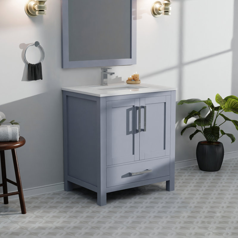 Dark Grey 30 In. W Bathroom Vanity Boasting White Quartz Top, 28 Mirror, And Ample Cabinet Space With Spacious Interior Drawer Storage