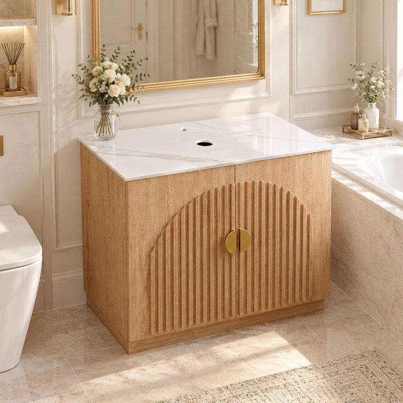 Meuble-lavabo autoportant de 36 po brun, base de meuble-lavabo simple, sans lavabo, Natural Wood