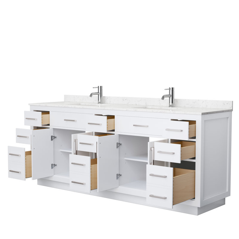 Beckett TK 84'' W Double Vanity, Brushed Nickel, Carrara Cultured Marble, White