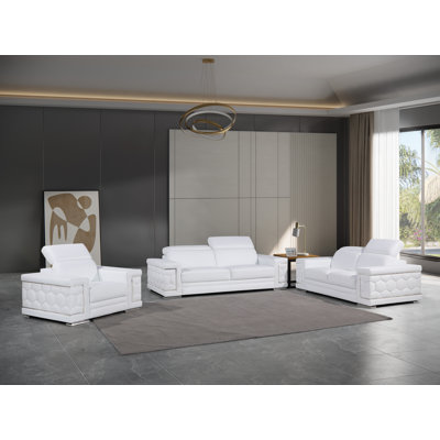 Charliee 3 Piece Genuine Leather Sofa Set