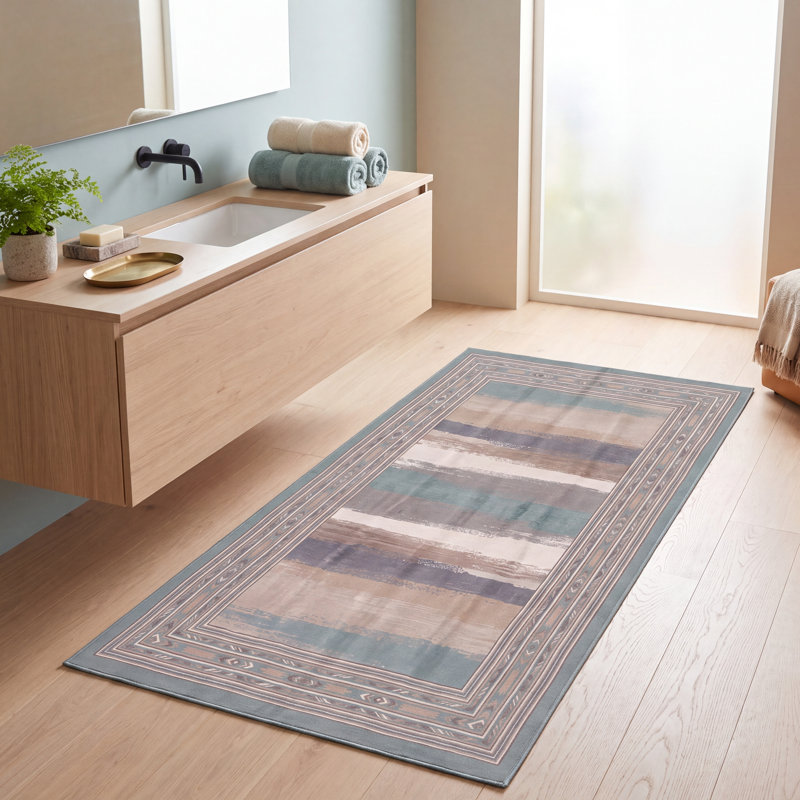 Tapis moderne à rayures effet pinceau, couleur bronze, turquoise, beige, gris, brun, blanc, lavable à la machine, antidérapant, à poils courts, pour l'intérieur et l'extérieur, adapté aux animaux domestiques, idéal pour le salon, la chambre, la salle à manger, l'entrée, le couloir ou le bureau.