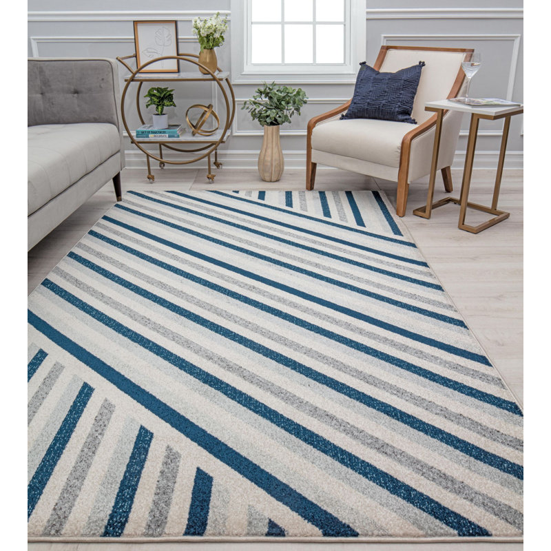 Tapis bleu biseauté Callum, Rectangle 8 pi 3 po x 10 pi