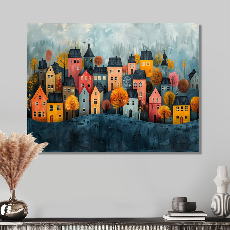 Scandinavian Nordic Style Homes In The City - Décoration murale scandinave, H 16 po x l 32 po x P 1 po, Sans cadre en métal