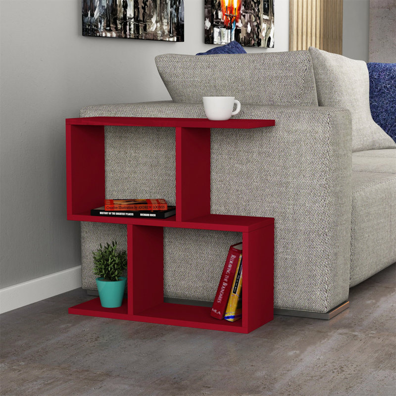 Barbara Side Table Modern 2-Tier Design with Storage Compartments, Burgundy
