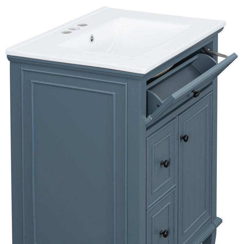 Meuble-lavabo 24 po avec comptoir en céramique, Bleu gris