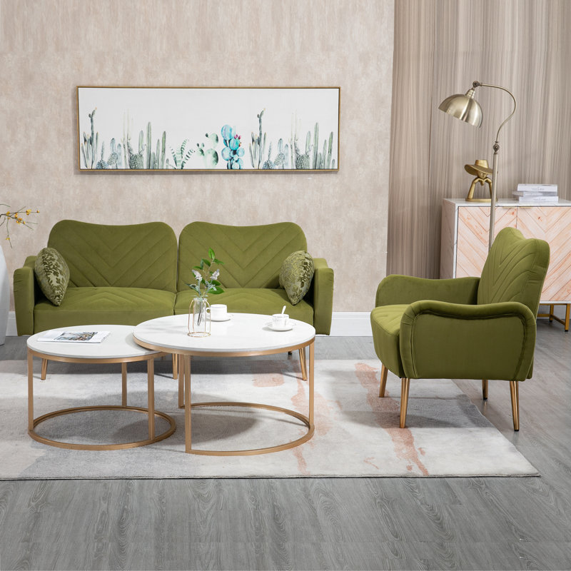 Canapé-lit simple à dossier divisé 64,96 po Parven, Polyester olive