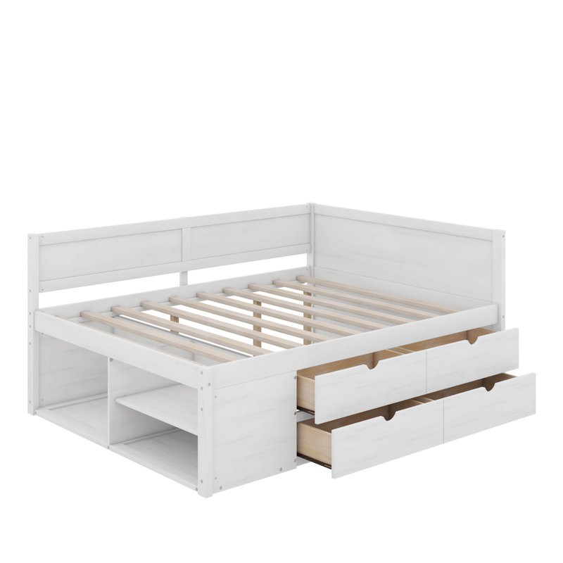 Full Size Daybed With Drawers And Shelves, White