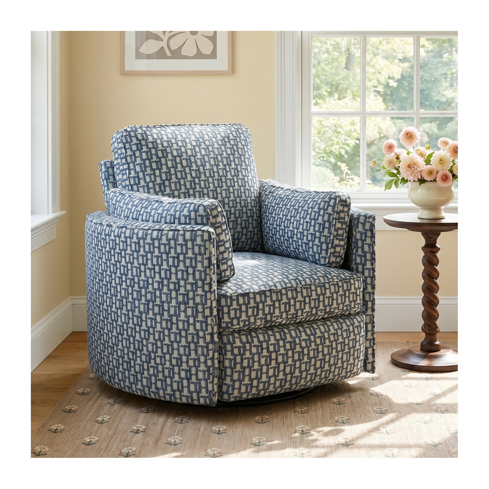 Swivel Barrel Recliner, Sinatra Chambray Performance, Manual