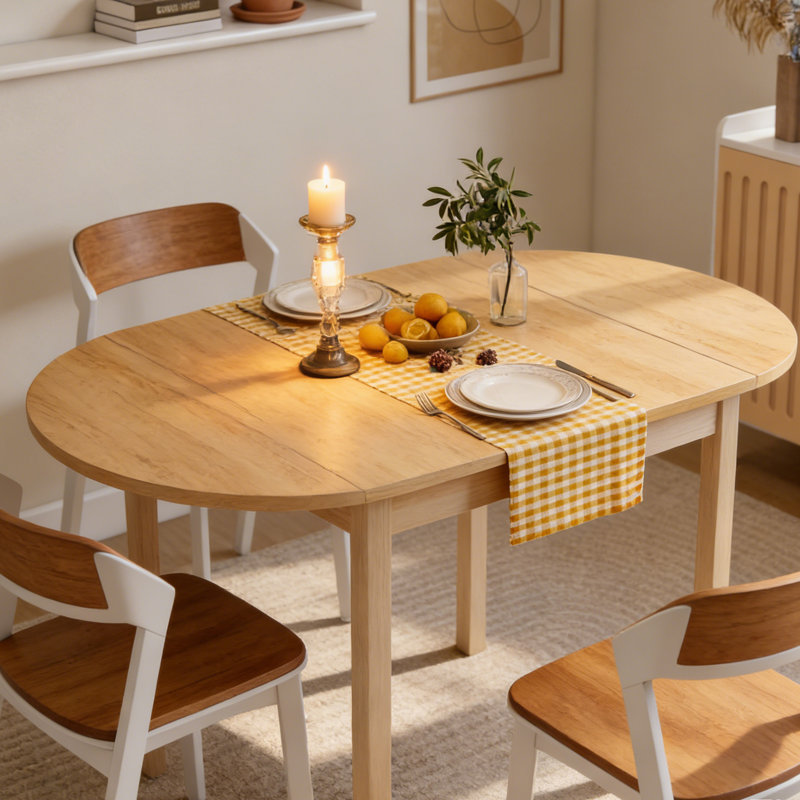 Table de cuisine extensible de 55 po en bois massif, tables ovales à abattants pour petits espaces, table de salle à manger pliante pour 4 à 6 personnes