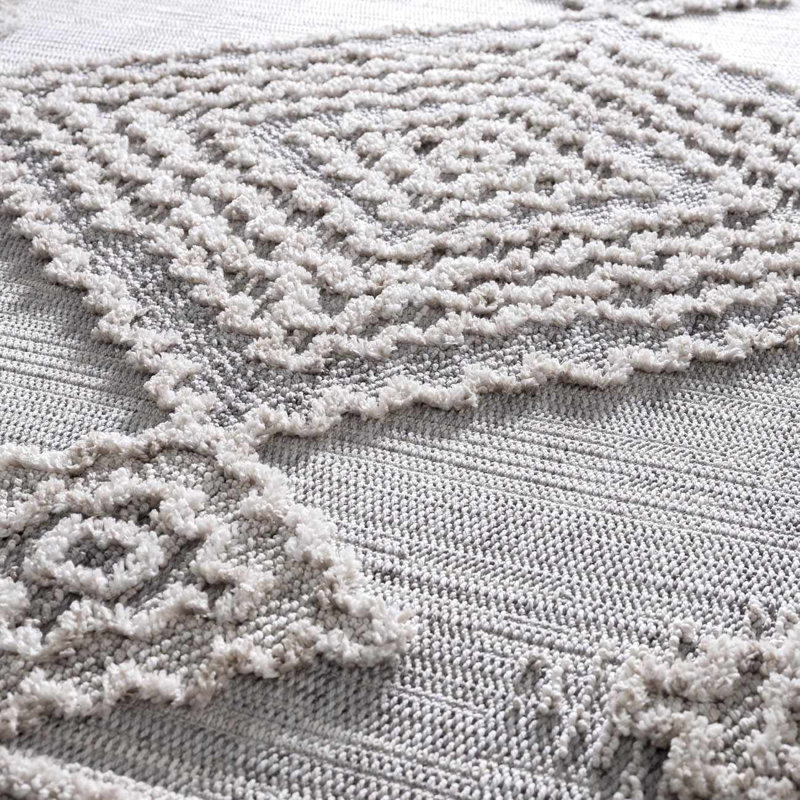 Tapis marocain en polyester tissé à la machine en gris, Rectangle 6 pi 7 po x 9 pi