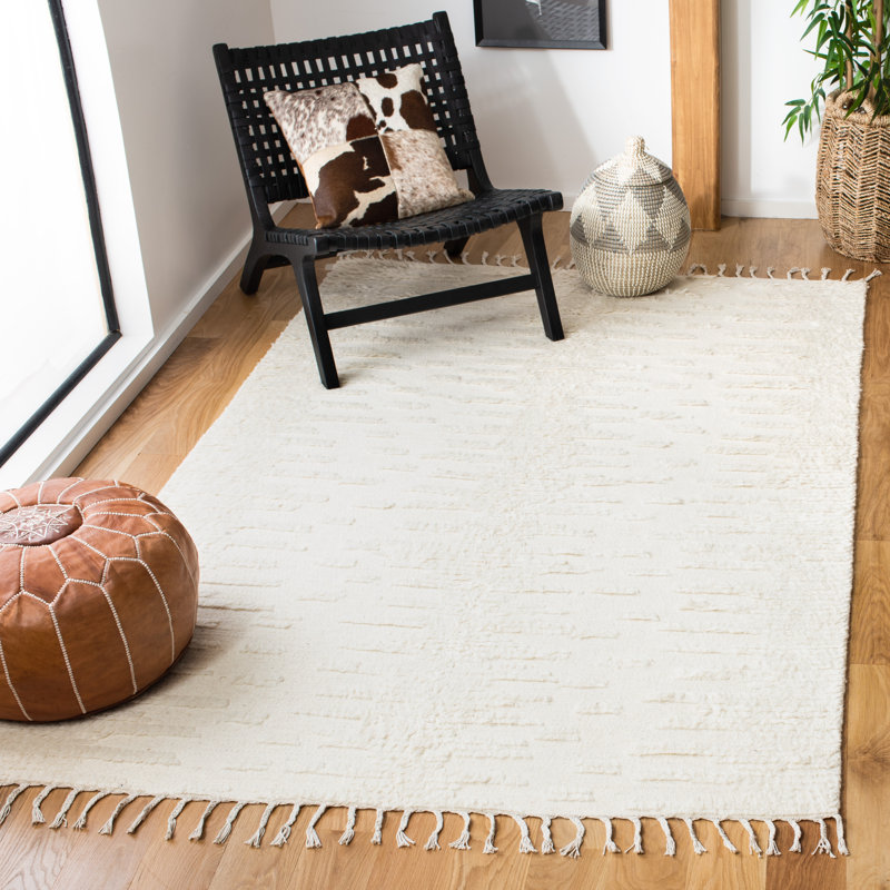 Tapis beige en laine tissé à la main et à plat Aitkin, Rectangle de 10 pi x 14 pi
