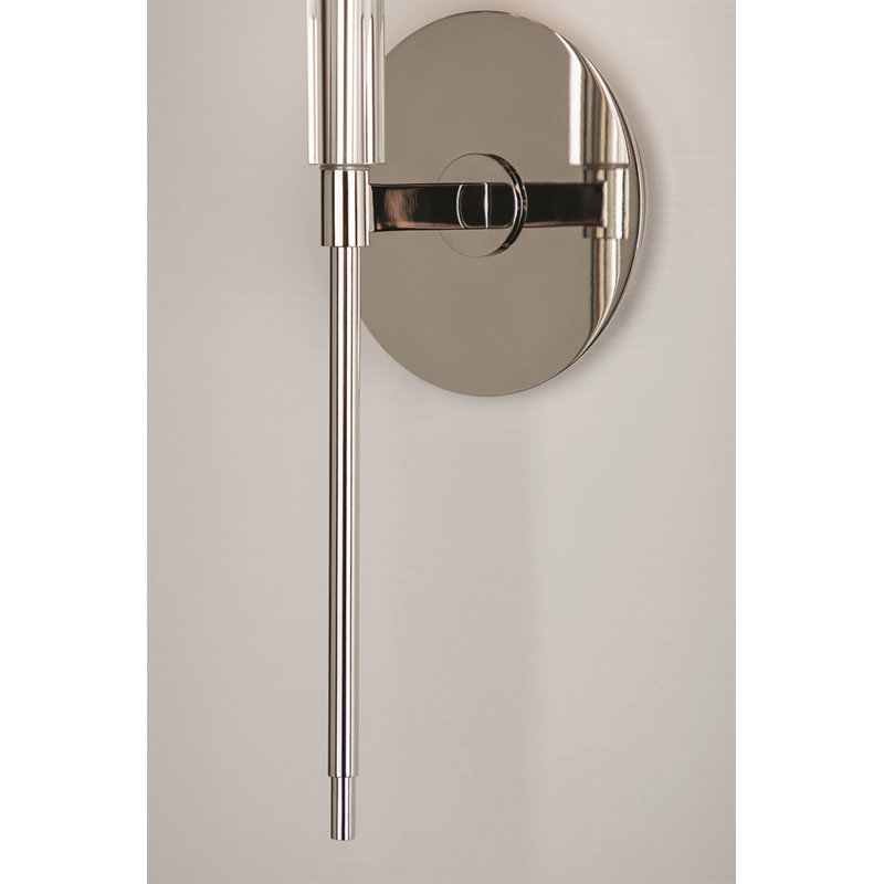 Polished Nickel Cylinder Sconce with Off-White Faux Silk Shade