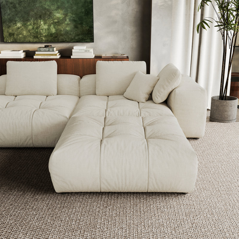 Canapé-lit modulaire 2 places avec repose-pieds Mulein, Polyester beige