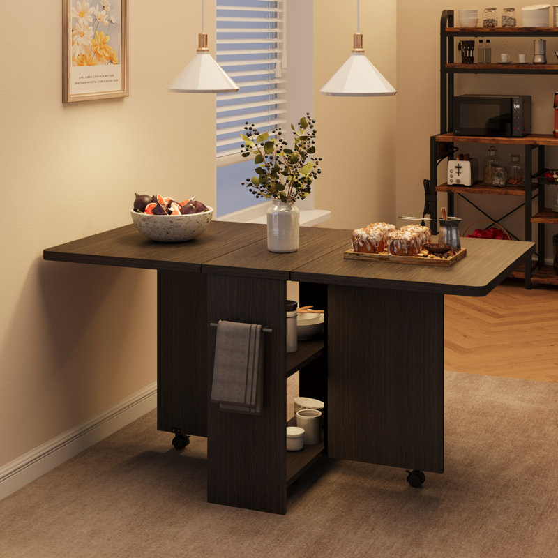 Table de salle à manger pliante avec rangement à 2 niveaux extensible pour 2 à 4 personnes, Noyer