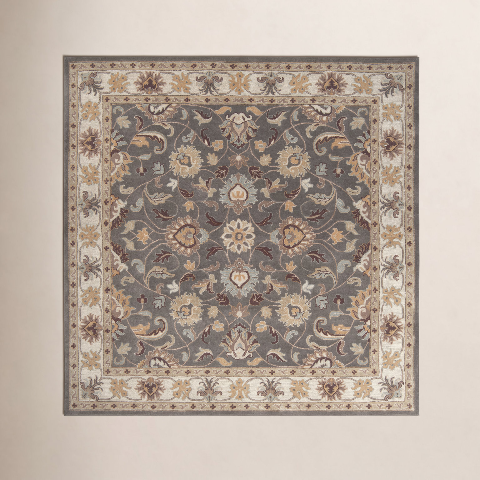 Arden Charcoal Beige Yellow Hand-Tufted Wool Rug, Square 9'9"
