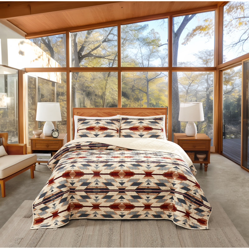Prairie Springs Full Cotton Reversible Quilt Set in Brown