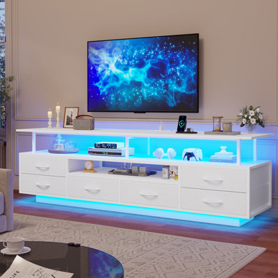 Tv Stand For Tvs Up To 70" With 6 Storage Drawers And Rgb Led Lights, Pu Finish Drawer