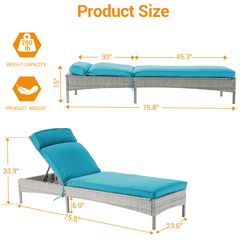 Fauteuil inclinable réglable pour l'extérieur, Bleu lac