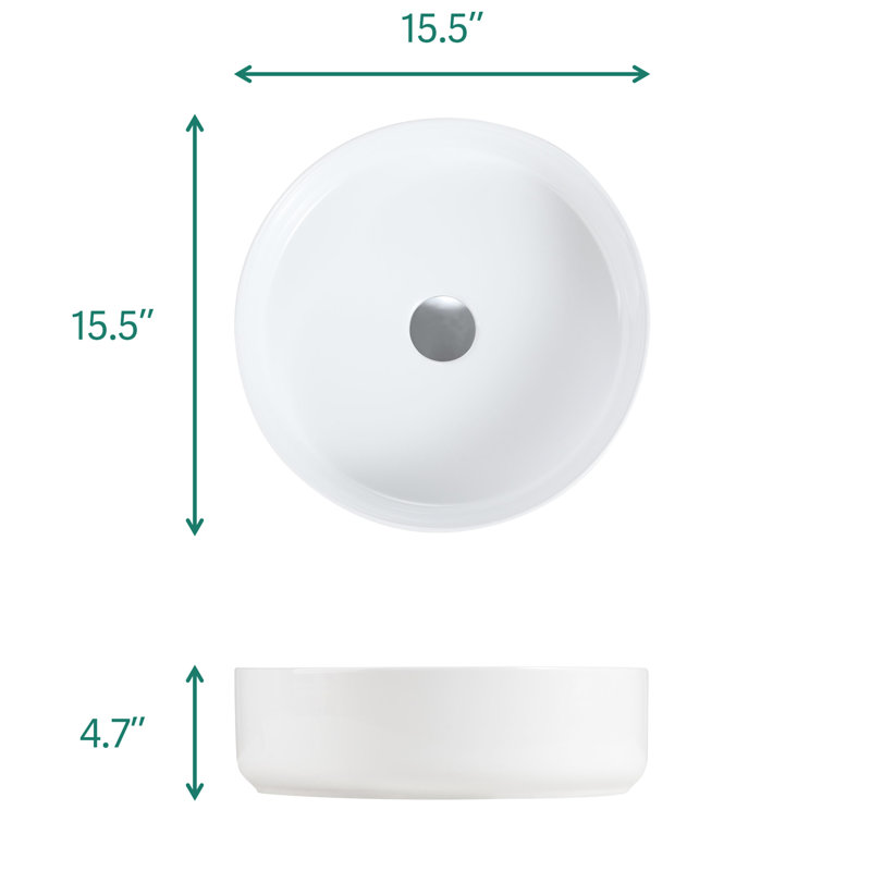 , Lavabo intégré en céramique blanc brillant - teint, lisse et non poreux, 15,98 po de largeur, profond, 4,59 po de hauteur, 17,7 lb, idéal pour la rénovation de salle de bain