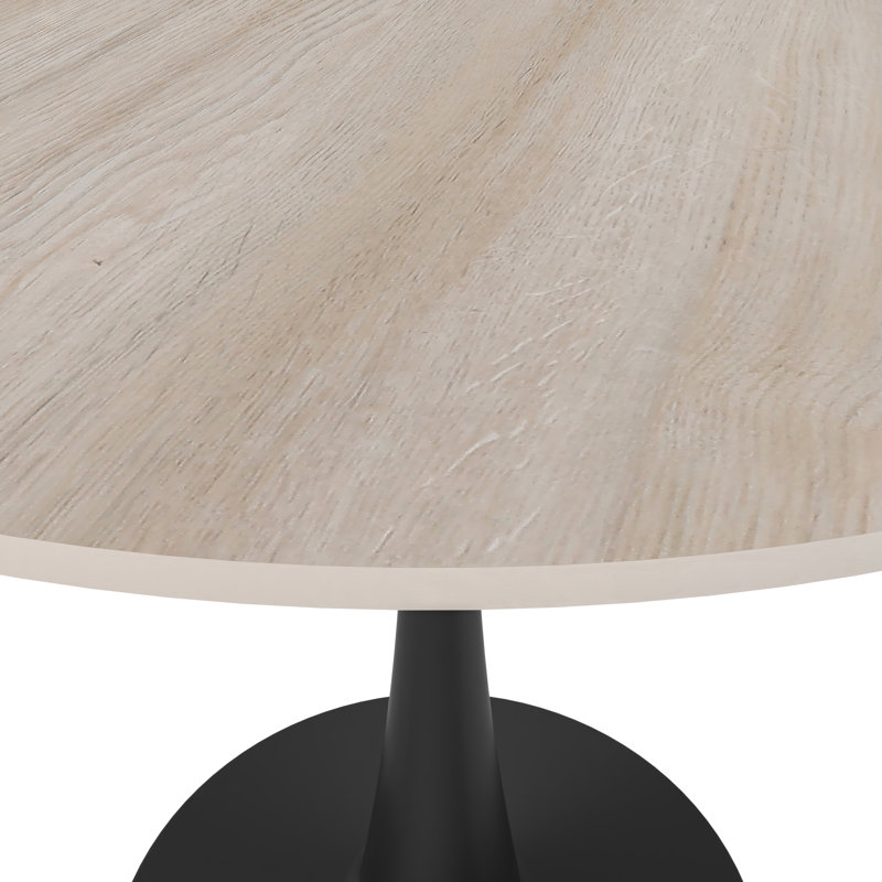 Bristol Round Dining Table With Sintered Stone Top And Stainless Steel Pedestal Base, Natural Wood, 29"H x 31"L x 31"W