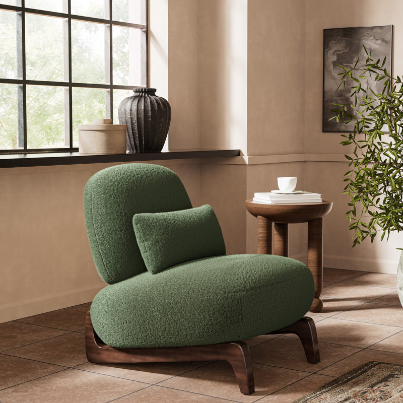 Plush Ergonomic Sherpa Accent Chair with Lumbar Support Pillow, Green