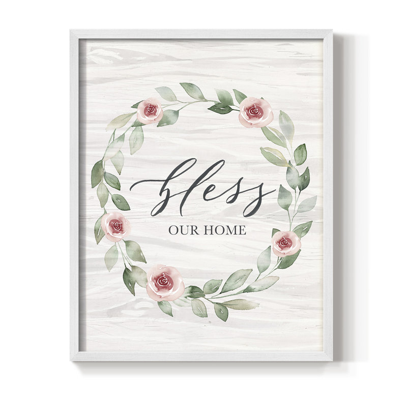 «Bless Our Home», reproduction encadrée - bois massif, Blanc