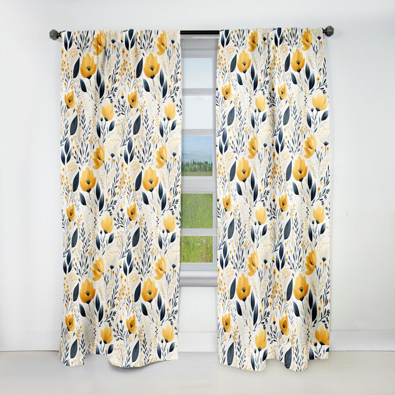 Panneaux de rideaux en velours floral jaune Bohème, L 52 po x L 90 po