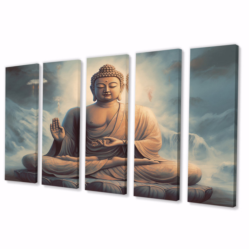 Statue de Bouddha - salon d'art mural bouddhisme - 5 panneaux égaux