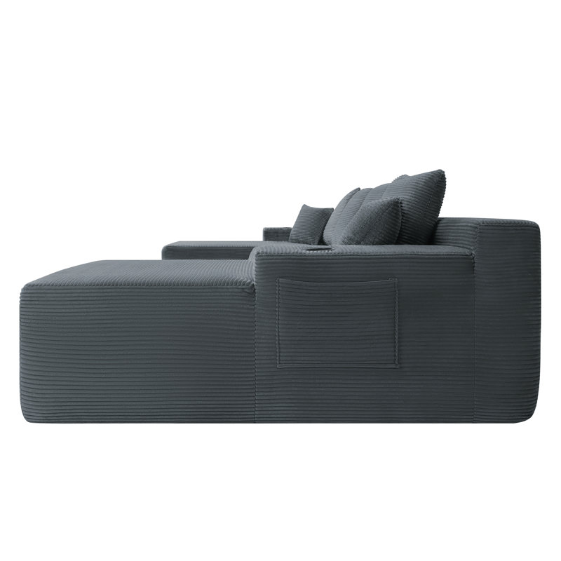 Canapé modulaire 126 po avec méridienne en forme de U, poches latérales et porte-gobelet 126 po, conception modulaire moderne, assise profonde, canapé rembourré, aucun assemblage requis