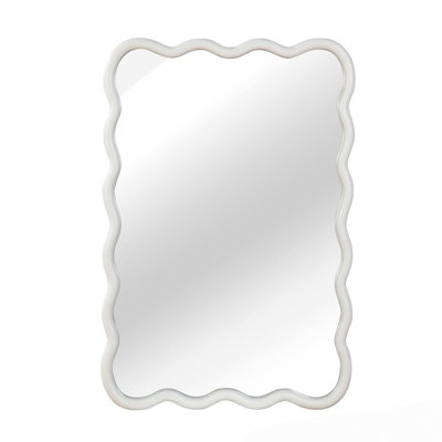 24"x36" Wavy Rectangle Solid Wood Frame Decorative Mirror
