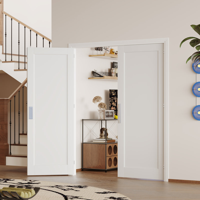Porte double Slab - 1 panneau intérieur en MDF blanc de style shaker (poignée, loquet et goupille inclus, à peindre)