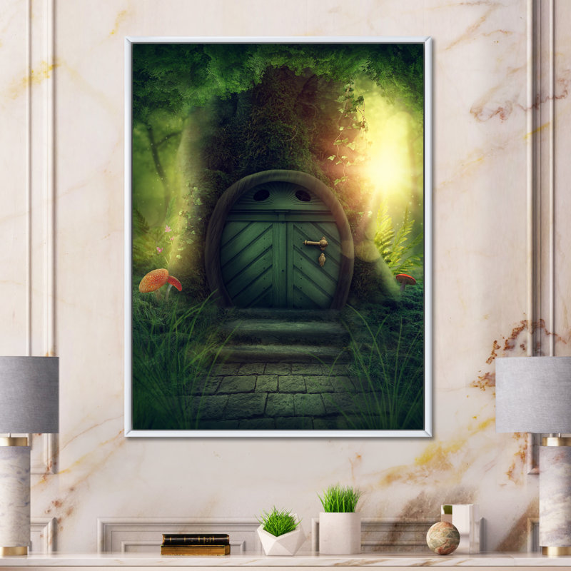 Porte dans un grand arbre magique - photographie sur toile, H 20 po x l 12 po, Cadre flottant blanc