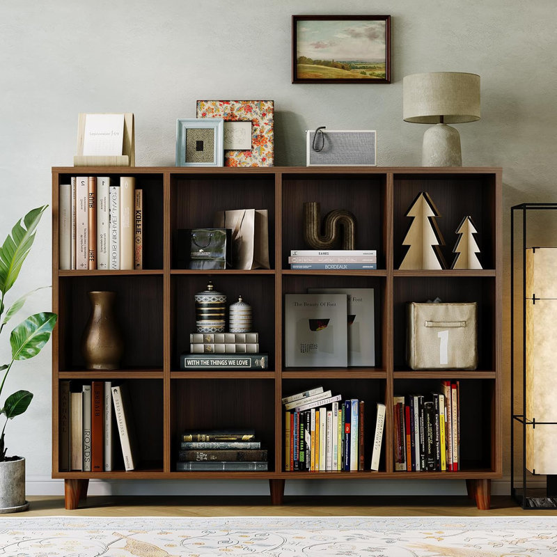 12-Cube Bookcase, 3-Tier Open Wood Bookshelf Storage Organizer for Living Room Bedroom Office