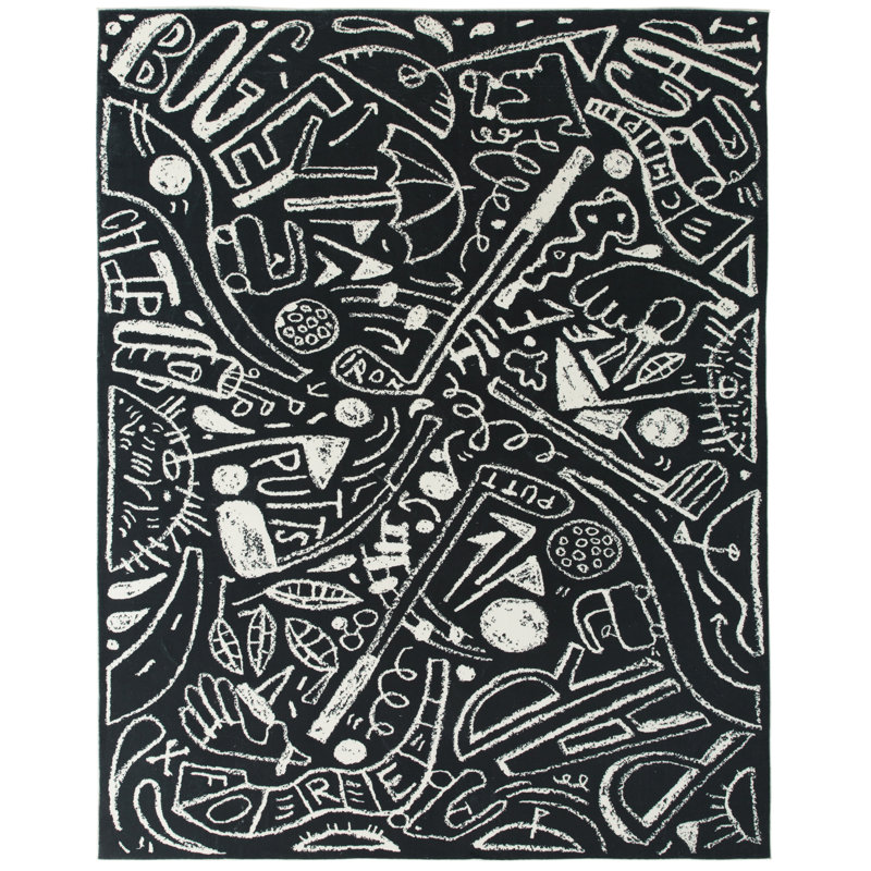 Sportsglyphs Golf Black Power Loom Polyester Area Rug, Rectangle 5' x 7', Black