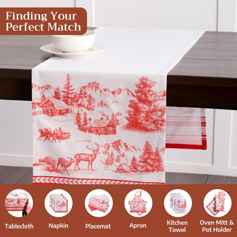 Maison d' Hermine Table runner 100% Cotton Single Layer Table Runners 72 inches long for Thanksgiving Christmas Decorations Home Kitchen Dining Party Wedding (Winter Jouy, 14.5" x 72")