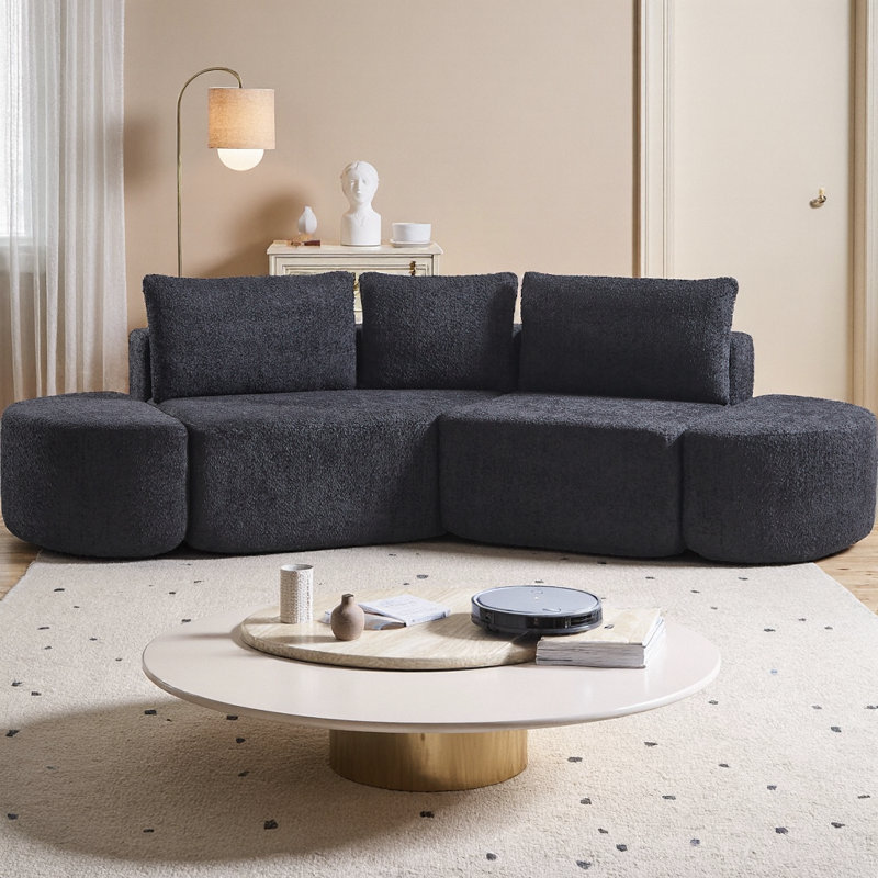Ensemble de canapé modulaire à 3 places 106 pouces avec 2 repose-pieds incurvés et 3 coussins, sans assemblage requis 106 pouces Chenille