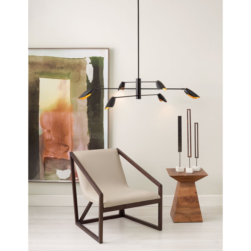Bowery 6 - Light Sputnik Modern Linear Chandelier, 8.75"H x 39.25"W x 39.25"D, Black