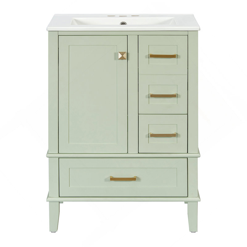 Bathroom Vanity With Ceramic Sink, Modern Freestanding Cabinet Featuring Soft-Close Door, Deep Drawer, Green