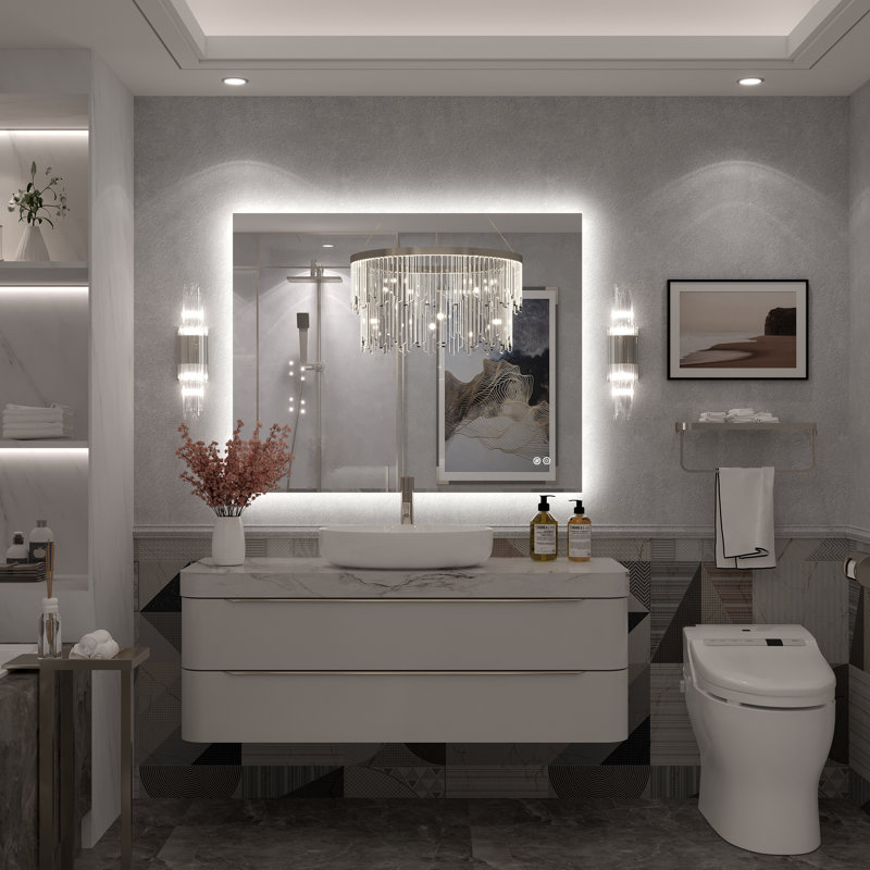 Molly Rectangle/Round/Oval LED Anti-Fog Tempered Glass Wall Bathroom Vanity Mirror - UL Certified, 40" x 32", Rectangle