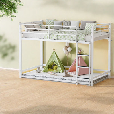 Lits métalliques modernes avec rangement, barrière de sécurité haute, lits jumeaux superposés pour enfants