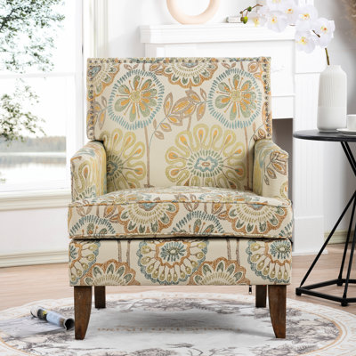 Chaises d'appoint pour le salon confortable, coussin en tissu beige et jaune, intérieur en éponge haute densité, câblage fin, zone de chaise à finition pied de bouleau - processus d'assemblage facile, économisez votre temps
