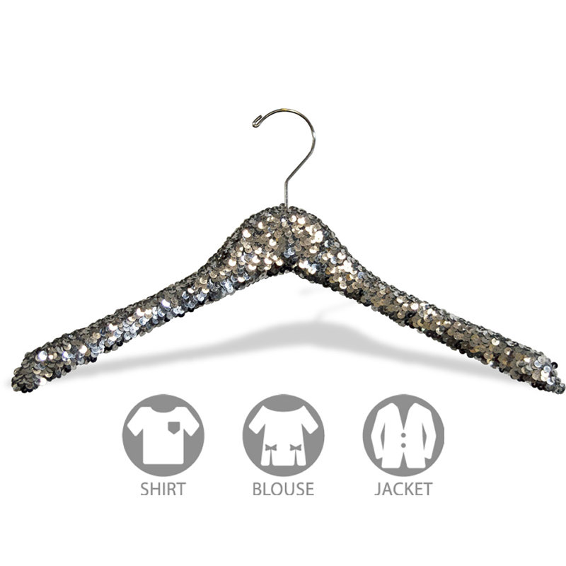 Cintre en bois à paillettes pour jupe / pantalon, Argent, 6
