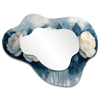 Elegant Aqua Winter Roses Elegance - Roses Asymmetrical Decorative Mirror, Modern irregular Wall Mirror, Printed on Metal