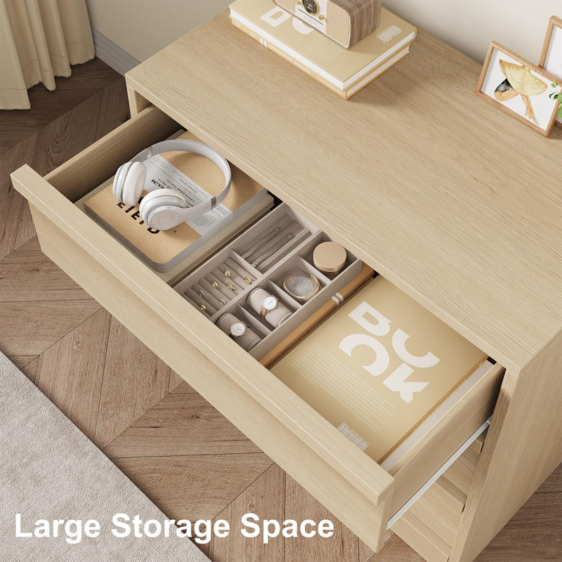 Commode 3 tiroirs, petite commode moderne avec rangement pour chambre ou salon, Naturel