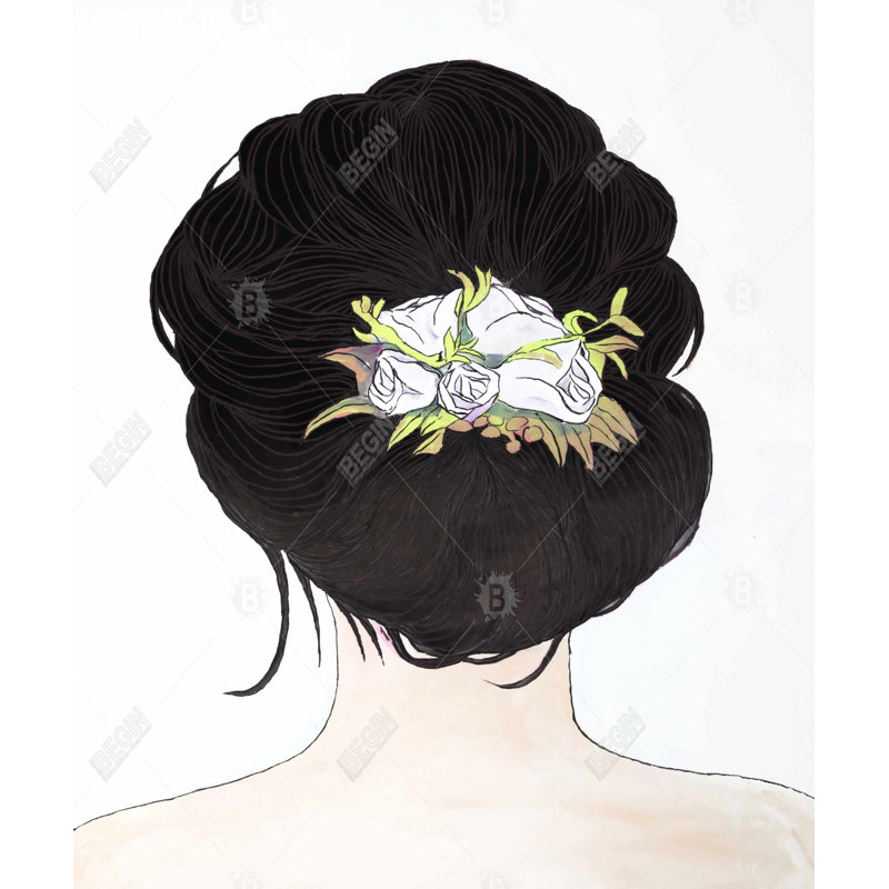 «Lady with Flowers in Brown Hair», reproduction d'art sur toile encadrée