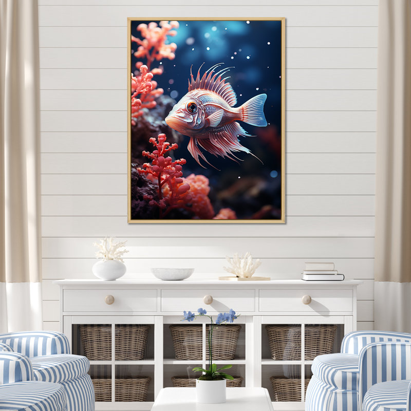 «Beautiful Fish in Coral World», reproduction sur toile, Cadre naturel flottant, H 32 po x l 24 po x P 1 po