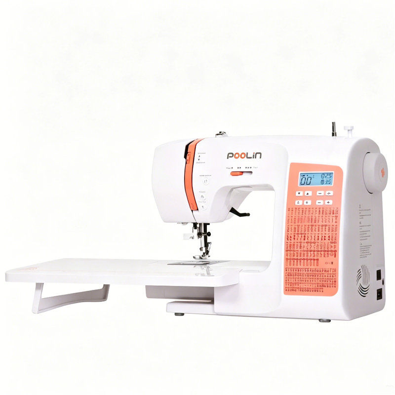 Poolin EOC02-RE Computerized Sewing Machine with Wide Sewing Table, 200 Stitch, 6 Feet, Self Threading, Free Arm, LCD Display Perfect for DIY & Professional Sewing Suitable for Home Crafts, Women Gifts