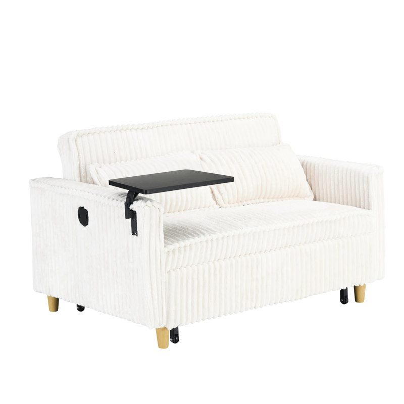 Velours côtelé confortable avec accoudoir de table mobile et connecteur de table de maquillage, Beige