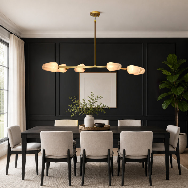 Lustre moderne 42 po / 71 po avec branches en verre, L 42,7 po
