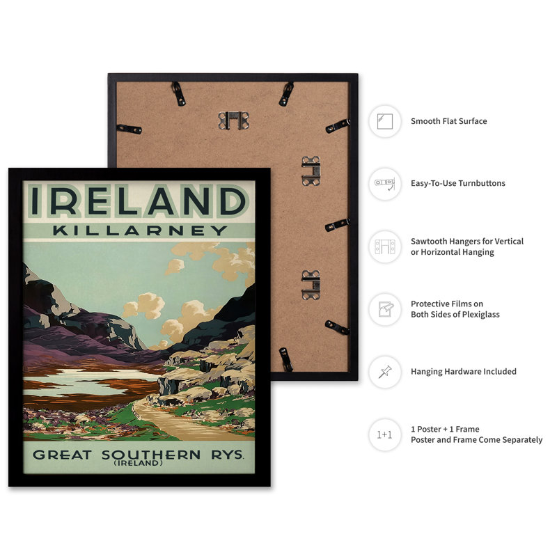 Paysage d'Irlande, Cadre noir, Affiche, H 24 po x l 32 po
